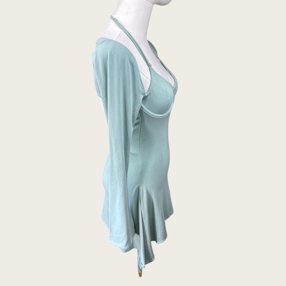 Oh Polly NWT SZ 4 the Renee long sleeve asymmetrical, hem, Sage Green Mini Dress - Picture 6 of 16